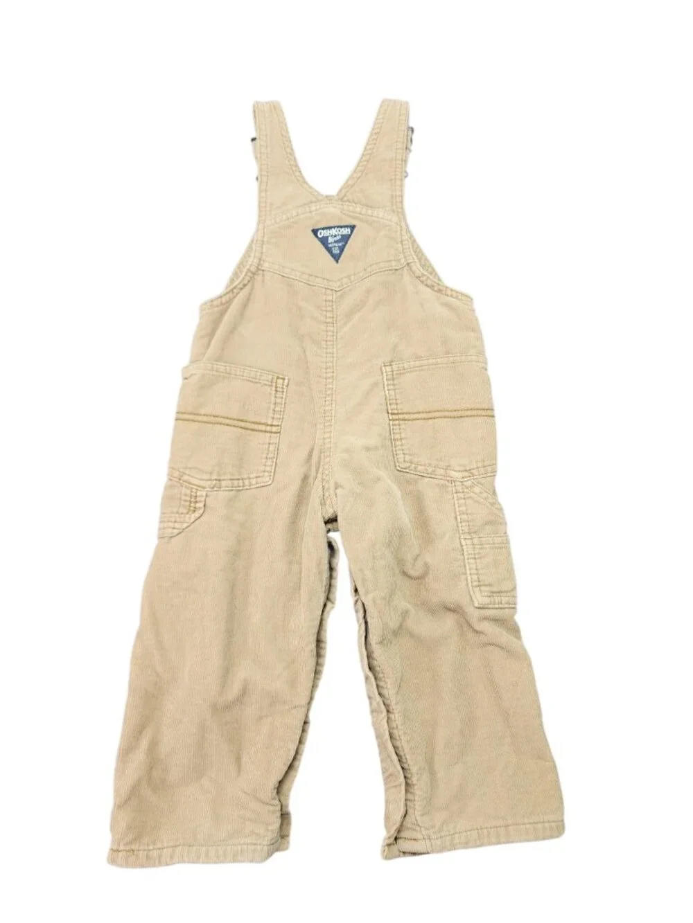 OshKosh B'Gosh Toddler Corduroy Overalls Size 18M Tan Plaid Lined Vestbak